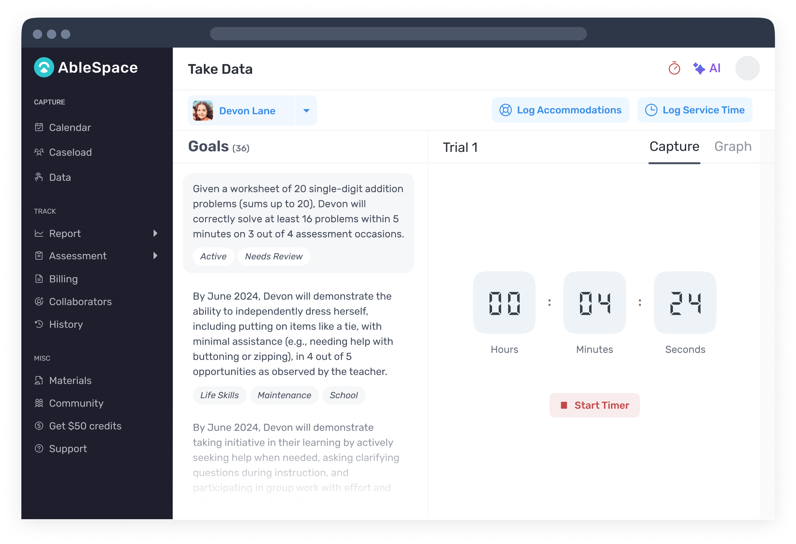 Collecting Duration Data for an IEP Goal on AbleSpace