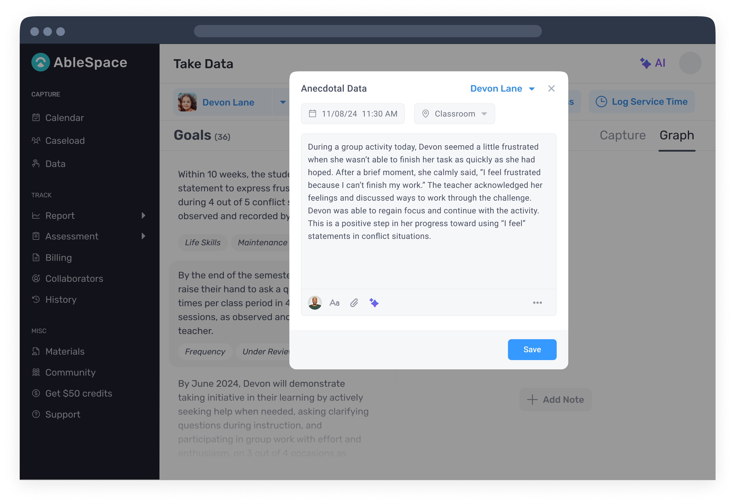 Collecting Qualitative Data for an IEP Goal on AbleSpace